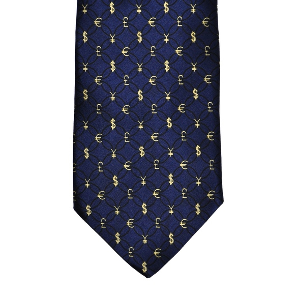 FRANGI Necktie Italy 100% Navy Silk MONEY - Picture 5 of 7
